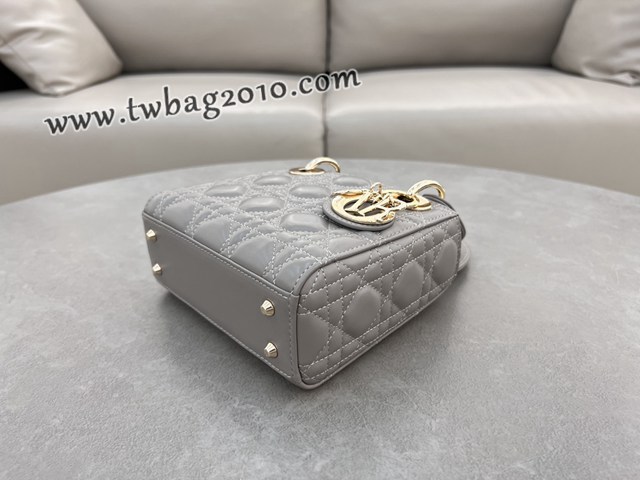 Dior专柜新款Lady女包迪奥高仿原单三格羊皮浅灰Classic Lady戴妃包 djfk1284